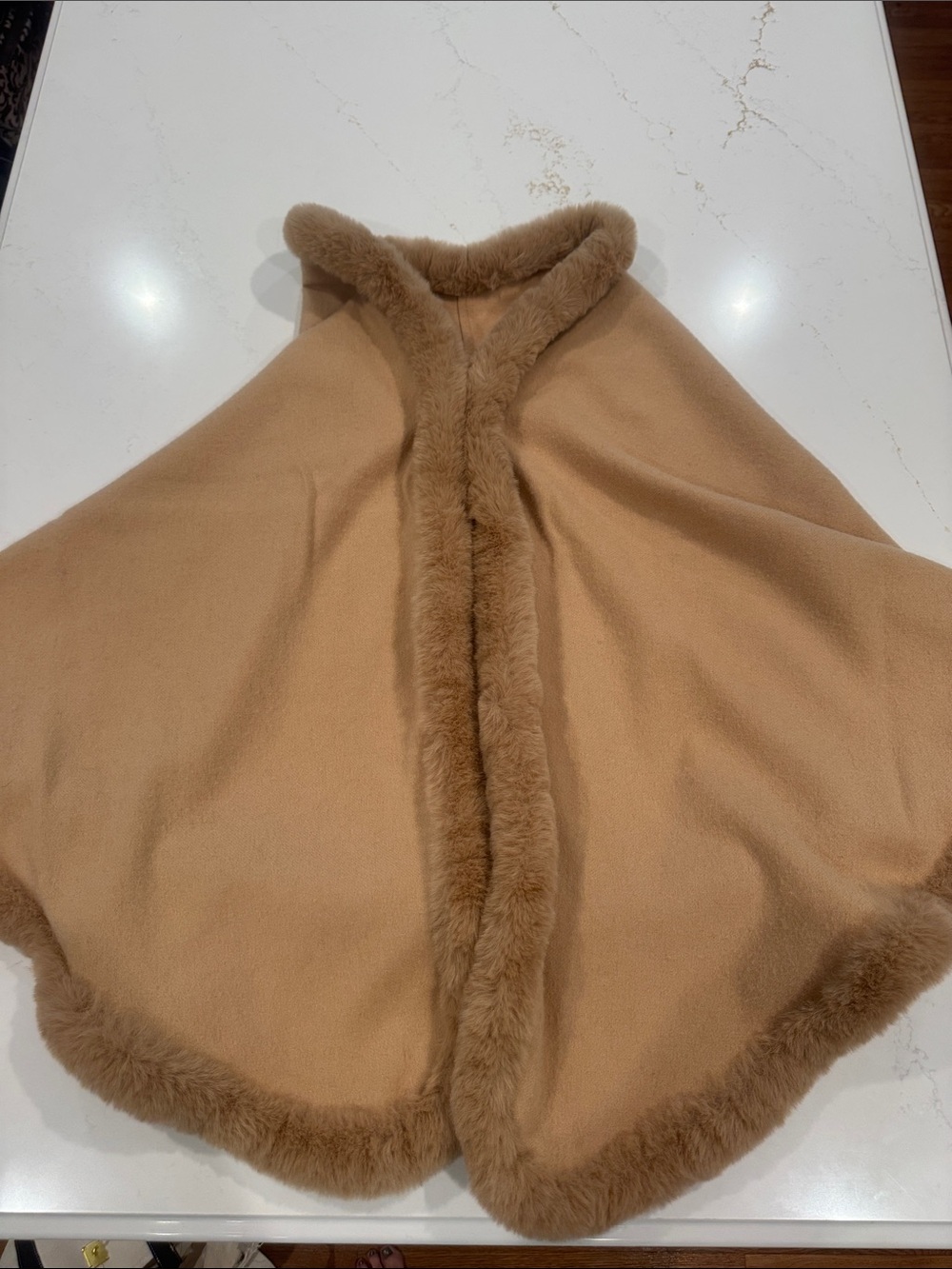 J. McLaughlin Camel Wool Cape with Faux Fur Trim